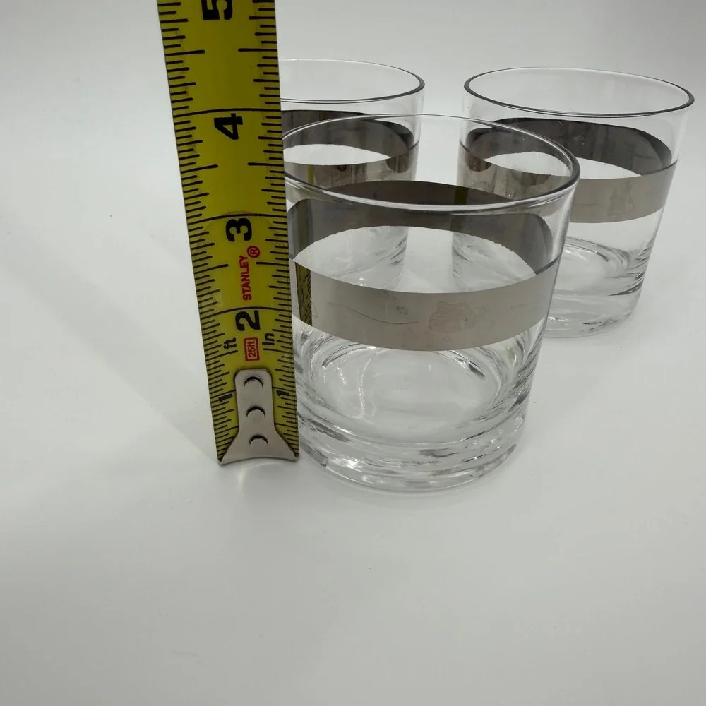 Vintage Silver Platinum Band Whiskey Glasses Set of 3 Winter Igloo Snowflake
